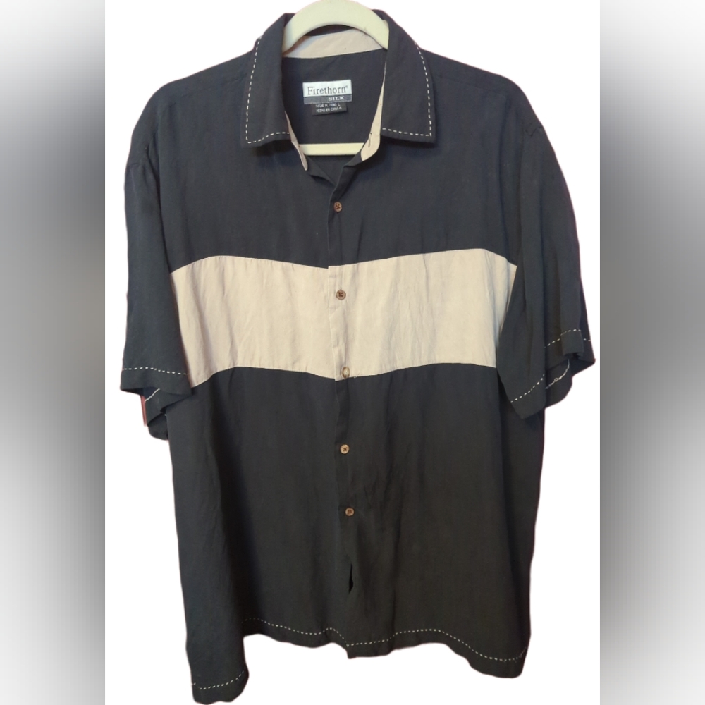 FIRETHORN 100% SILK BLACK & GRAY SHIRT SZ L